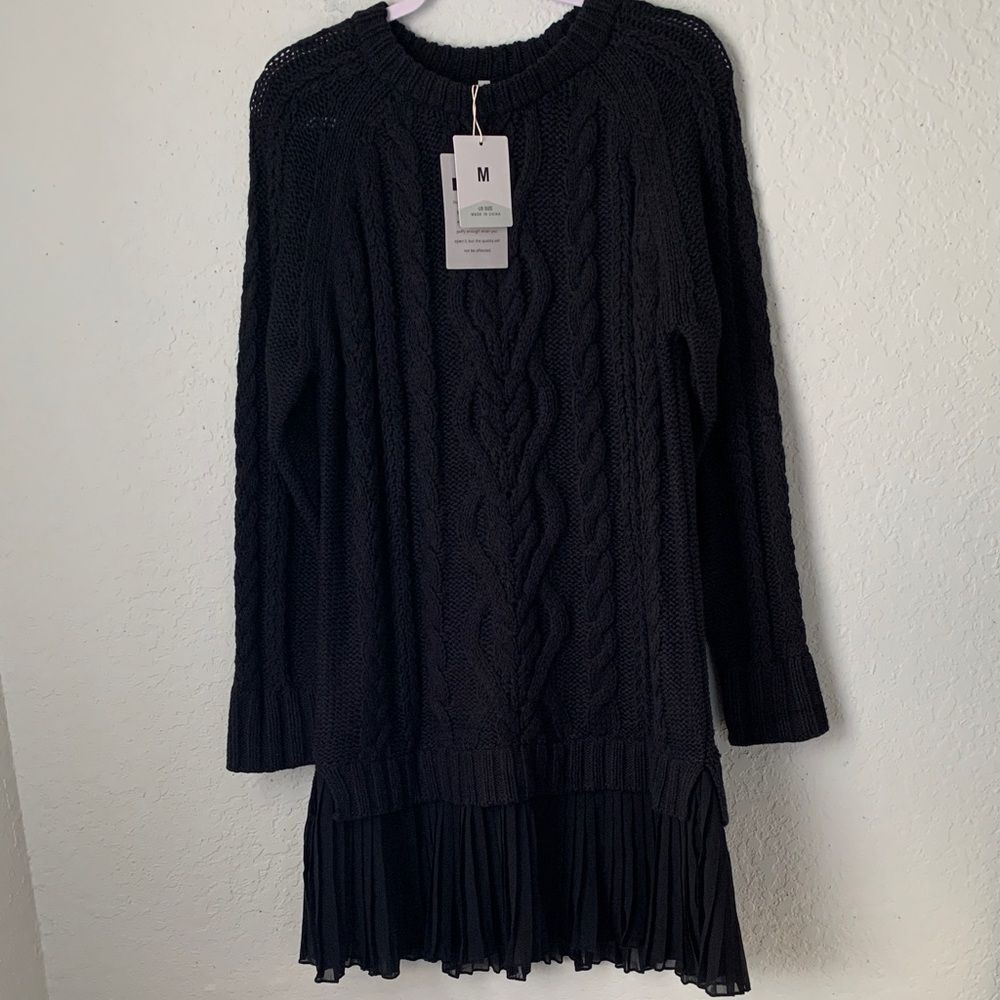 NWT Fashion Black Cable Knit Sweater Mini Dress Size M